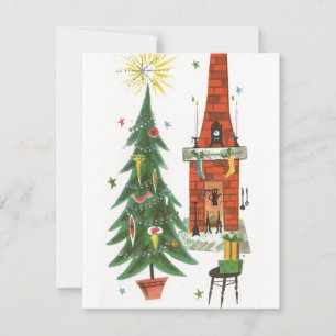 Kerstboom en open haard uit de jaren 1920 feestdagenkaart