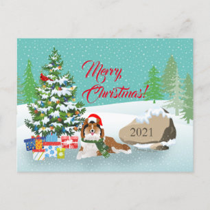 Kerstboom en Sable Sheltie Holiday Briefkaart
