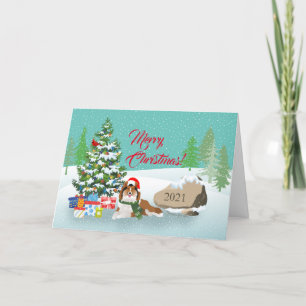 Kerstboom en Sable Sheltie Holiday Card Feestdagen Kaart