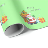 Kerstboom en Santa Vrolijk Kerstgroen Cadeaupapier (Rol Hoek)