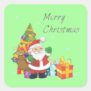 Kerstboom en Santa Vrolijk Kerstgroen Vierkante Sticker