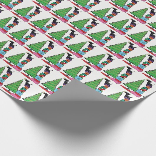 kerstboom en Schotse terrierpapier Cadeaupapier (Hoek)
