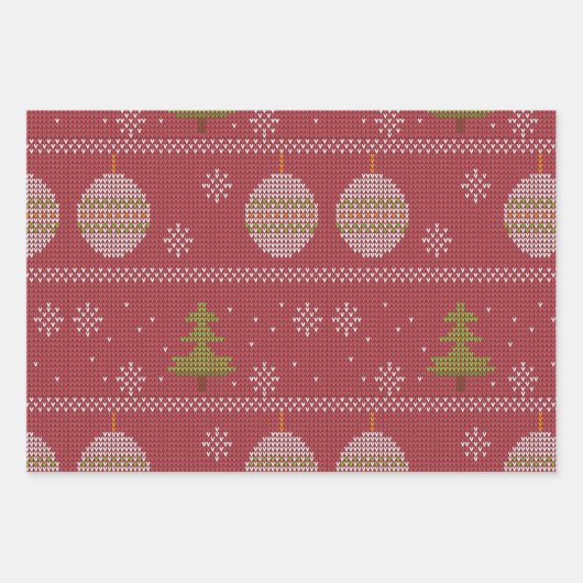 kerstboom en siergeweven rood inpakpapier vel (Voorkant)