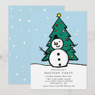 Kerstboom en Sneeuwman Holiday Party Kaart