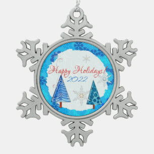 kerstboom en snoedige juwelen tin sneeuwvlok ornament