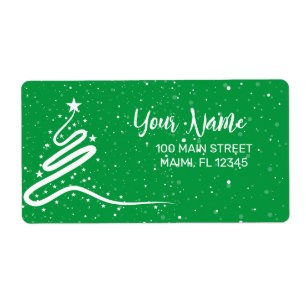 Kerstboom en Snowfall Return-adres Etiket