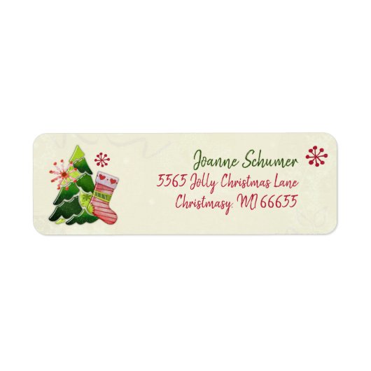 Kerstboom en Stocking Whimsey Etiket (Voorkant)