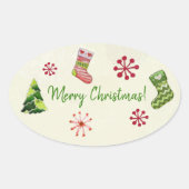 Kerstboom en Stocking Whimsey Ovale Sticker (Voorkant)