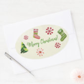 Kerstboom en Stocking Whimsey Ovale Sticker (Envelop)