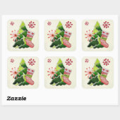Kerstboom en Stocking Whimsey Vierkante Sticker (Vel)
