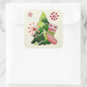 Kerstboom en Stocking Whimsey Vierkante Sticker (Tas)