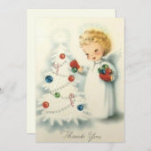 Kerstboom engel in retro stijl feestdagenkaart (Voorkant / Achterkant)