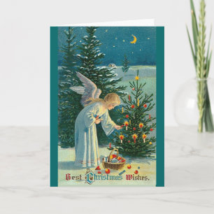 Kerstboom engel vintage feestdagen kaart