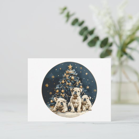 Kerstboom Engelse Bulldog Puppies Feestdagenkaart (Staand voorkant)