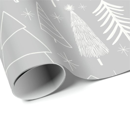 Kerstboom - Evergreen Tree - Pine Tree Grey Cadeaupapier (Rol Hoek)
