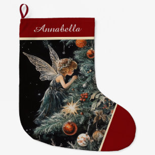 Kerstboom Fairy Angel Stocking - Gepersonaliseerd Grote Kerstsok