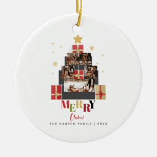 Kerstboom Familie Fotocollage Keramisch Ornament