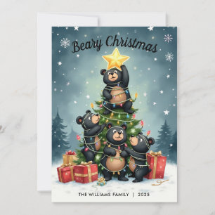 Kerstboom Familie Naam Kerstkaart Beren