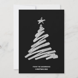 kerstboom Faux Silver Foil en Black Feestdagenkaart