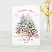 Kerstboom Fawn Baby's eerste kerst Kaart (Gele Bloem)