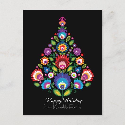 🎄 kerstboom - folklore [Black] Holiday Feestdagenkaart (Voorkant)