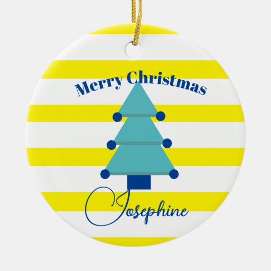 Kerstboom Foto Blauw Kleurrijk Modern Keramisch Ornament (Voorkant)