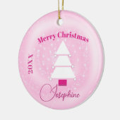 Kerstboom foto roze sterren keramisch ornament (Links)