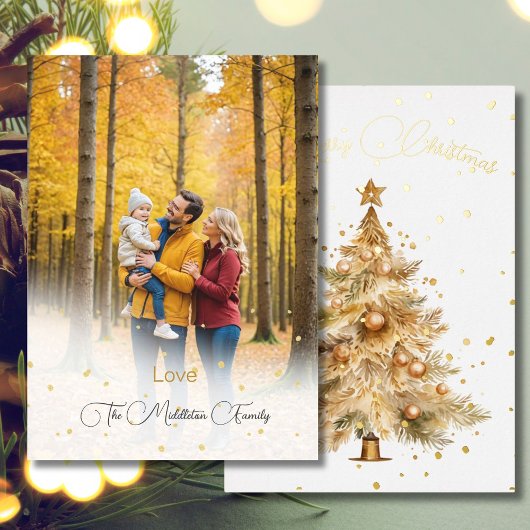 Kerstboom Foto Vrolijk Goud Vakantie Kaart