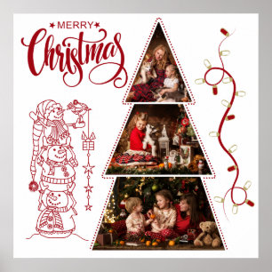 Kerstboom fotocollage Rode Stijl Poster