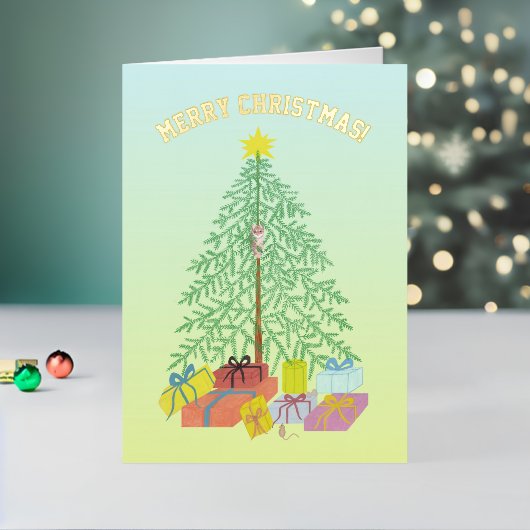 Kerstboom geel & groen folie feestdagenkaart (Feestdagen Insitu2)