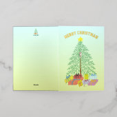 Kerstboom geel & groen folie feestdagenkaart (Buiten Laag)