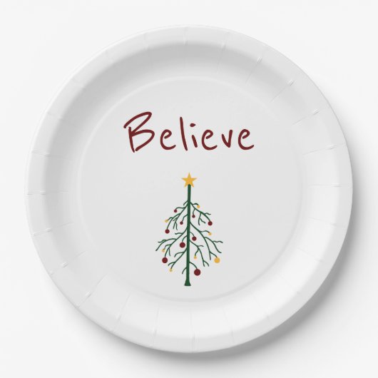 kerstboom gelooft feestelijk papieren bordje (Voorkant)