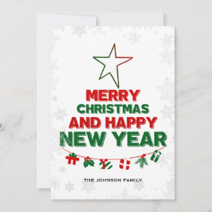 Kerstboom, Gelukkig Nieuwjaar, woorden, ster, gesc Feestdagenkaart