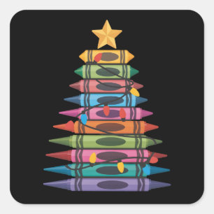 Kerstboom gemaakt van kleurpotloden School leraar Vierkante Sticker