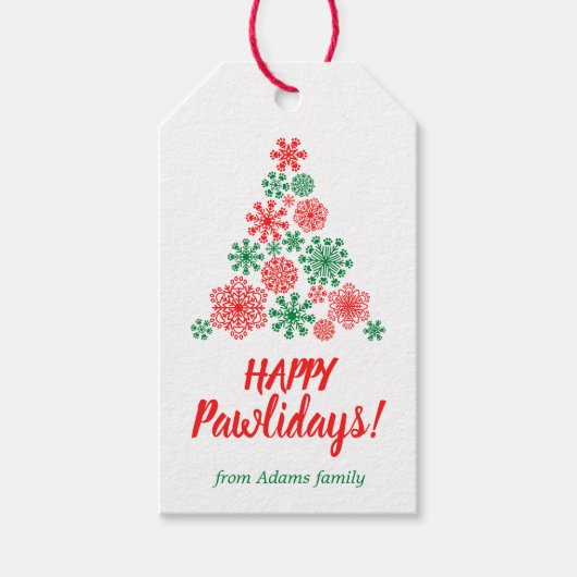 kerstboom, gemaakt van sneeuwvlokken voor lintafdr cadeaulabel (Voorkant)