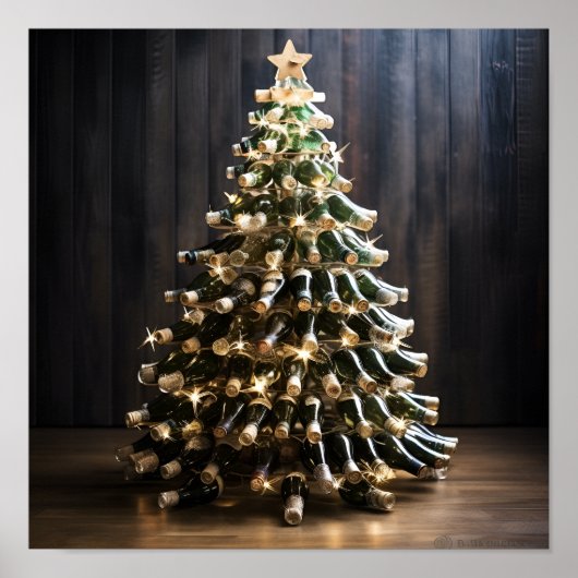Kerstboom gemaakt van wijnflessen poster (Voorkant)