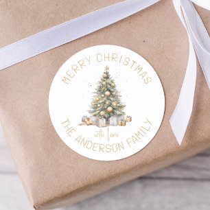 Kerstboom gepersonaliseerde gift en envelop ronde sticker