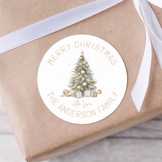 Kerstboom gepersonaliseerde gift en envelop ronde sticker