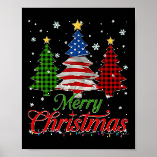 Kerstboom geruite Amerikaanse vlag Sneeuwvlok Kers Poster
