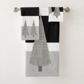 Kerstboom geruite patroon op witte strepen grijs bad handdoek (Insitu)