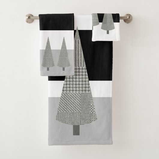 Kerstboom geruite patroon op witte strepen grijs bad handdoek (Insitu)