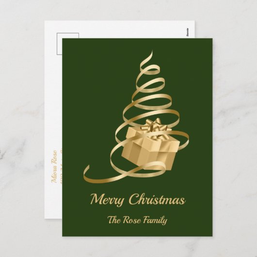 Kerstboom Geschenk met Gouden Lint Feestdagenkaart (Voorkant / Achterkant)
