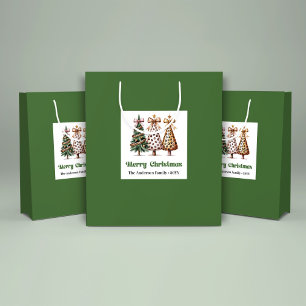 Kerstboom Geschenktas Merry Leopard met eigen naam Groot Cadeauzakje