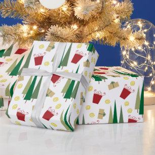Kerstboom & Gifts Retro Patroon Cadeaupapier