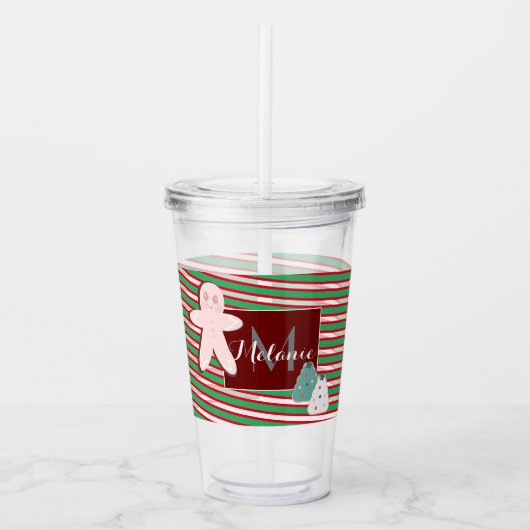 Kerstboom Gingerbrood Monogram Eigen naam Acryl Drinkbeker (Voorkant)