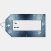 Kerstboom Glitter en Sneeuwvlokken | Blauw Cadeaulabel (Achterkant Horizontaal)