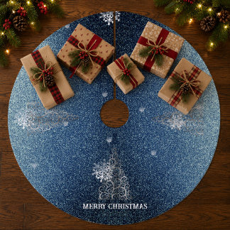 Kerstboom Glitter en Sneeuwvlokken | Blauw Fleece Kerstboom Rok