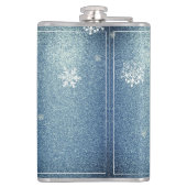 Kerstboom Glitter en Sneeuwvlokken | Blauw Heupfles (Achterkant)