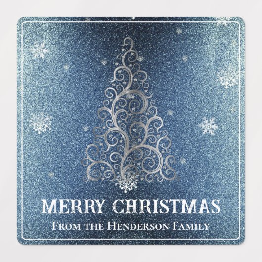 Kerstboom Glitter en Sneeuwvlokken | Blauw Labels (Design 1)