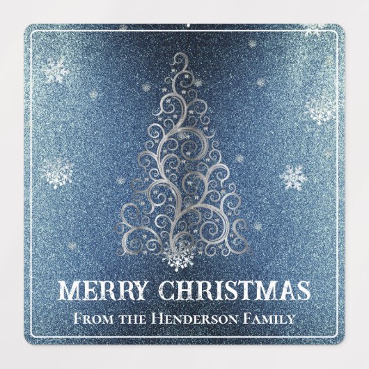 Kerstboom Glitter en Sneeuwvlokken | Blauw Labels (Design 2)